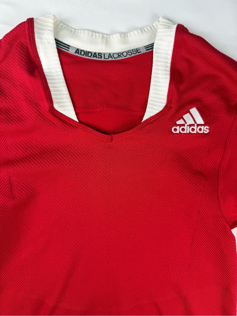 adidas Red Lacrosse V-Neck Compression Jersey with White Trim -Sports XL